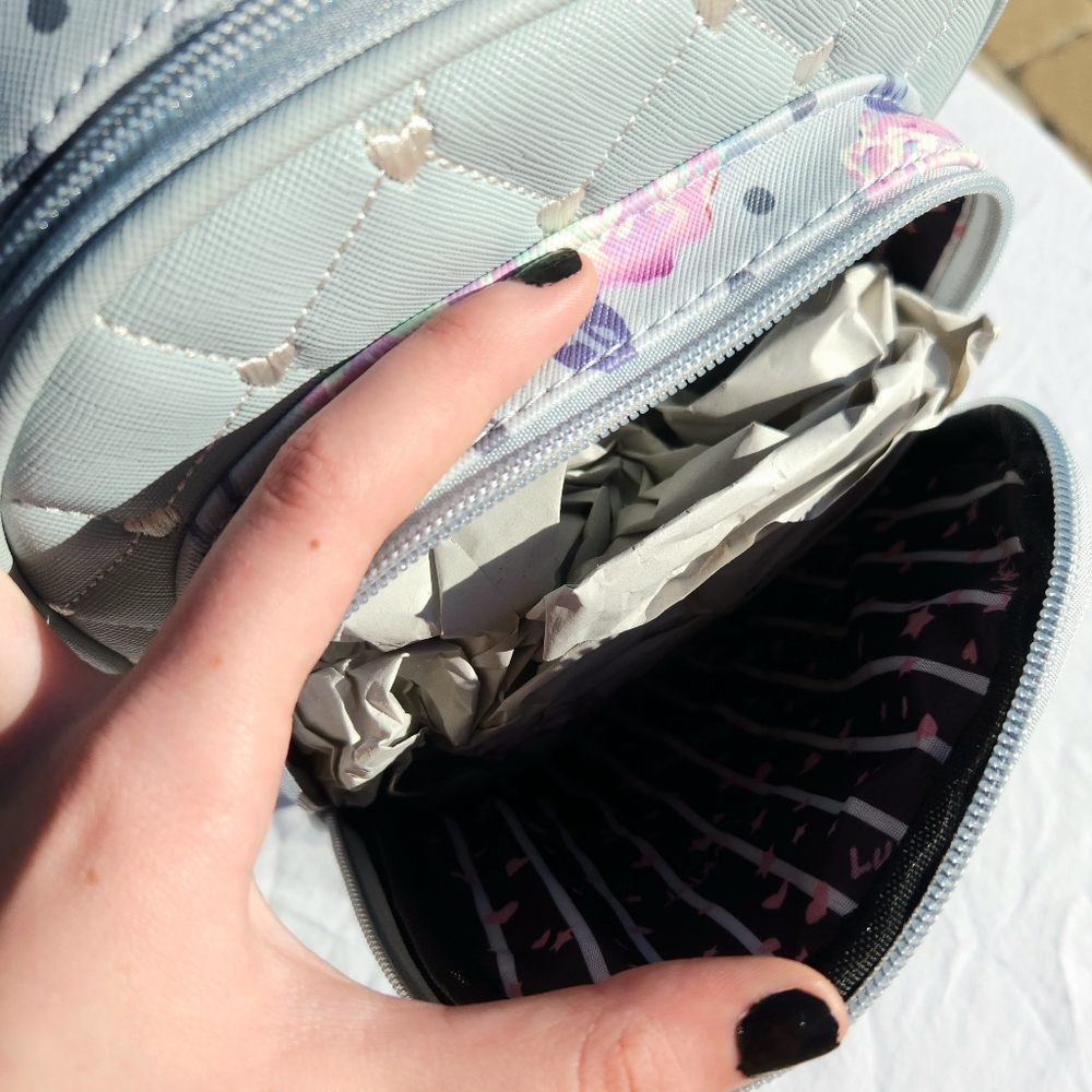 NWT Luv Betsey Johnson Pastel Blue Heart Embroidery & Pastel Rose Print Purse - Picture 11 of 13